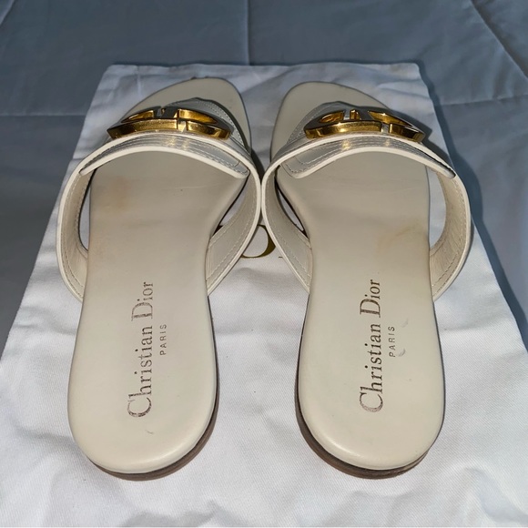 DIOR Authentic Christian Dior 30 Montaigne CD Gold Logo White Leather Sandals 37 - Picture 6 of 11